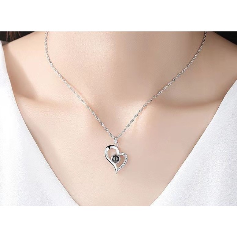 Dây chuyền bạc 925 Ý nữ phong cách Hàn Quốc - Dây chuyền mặt trái tim đính ngọc siêu xinh