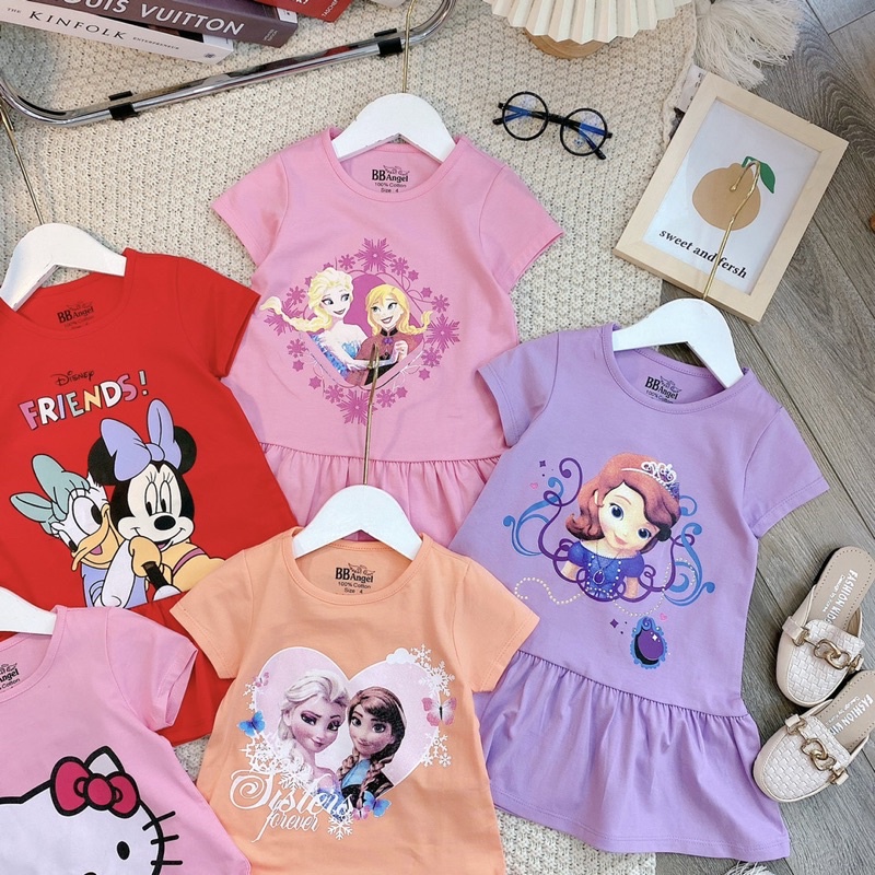 Váy công chúa in hình Elsa, micky, hello kitty siêu dễ thương cho bé
