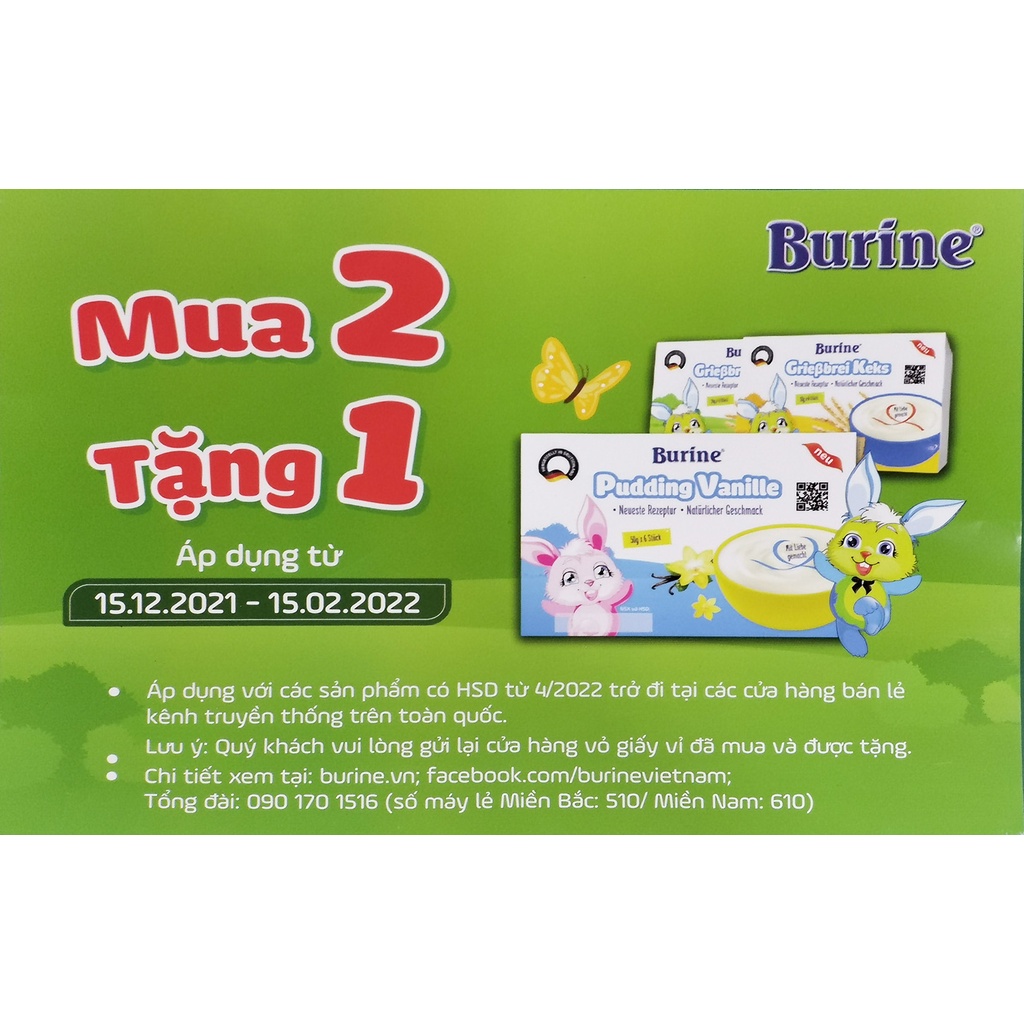 [CHÍNH HÃNG] Cháo Sữa Burine 6M+ Vị Grießbrei Vanille - Vỉ 6 Hũ x 50g (Công thức mới, thơm ngon tự nhiên)
