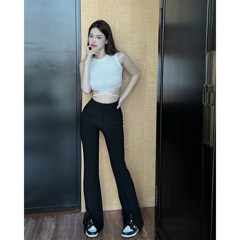 Áo Ba Lỗ Croptop Basic Chất Cotton Tăm Mềm Mịn Dây Cột Ngang Eo Siêu Hot A.B8