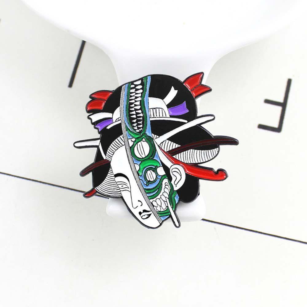 Mmluck Ghim Cài Áo Hình Geisha Mặt Nạ Bộ Xương Nhật Bản Tráng Men Sáng Tạo Cho Nữ