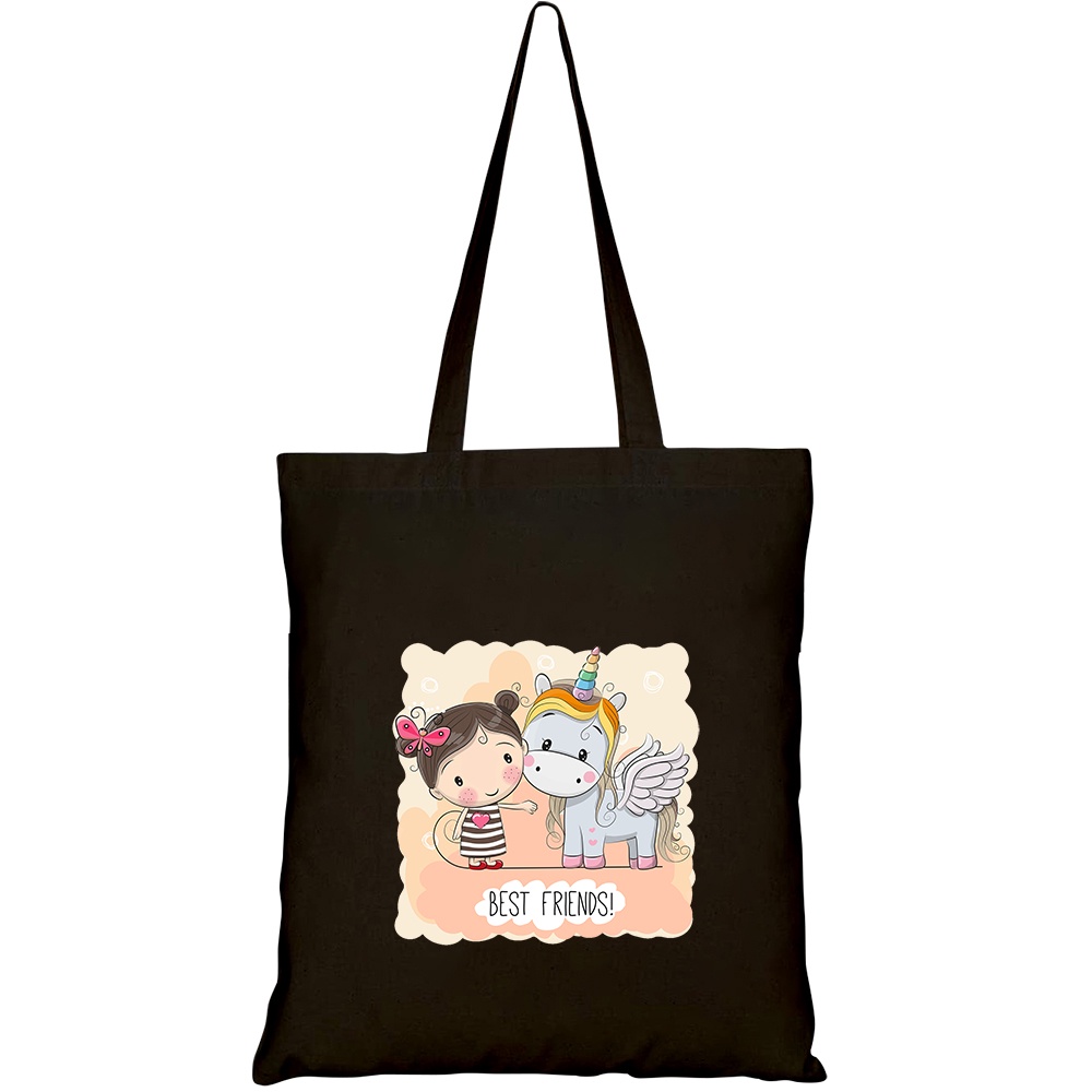 Túi vải tote canvas HTFashion in hình cute cartoon girl unicorn on HT537