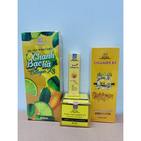 COMBO SERUM NÁM COLLAGEN X3 + KEM FACE + SỬA RỬA MẶT + TẨY TẾ BÀO CHẾT CHANH BẠC HÀ MỸ PHẨM ĐÔNG ANH CHÍNH HÃNG