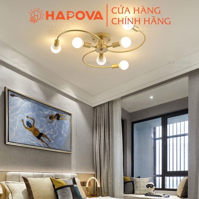 Đèn treo trần, đèn trang trí phòng khách  chữ S 6 tay, 8 tay HAPOVA BUNA 1190 + Kèm bóng led