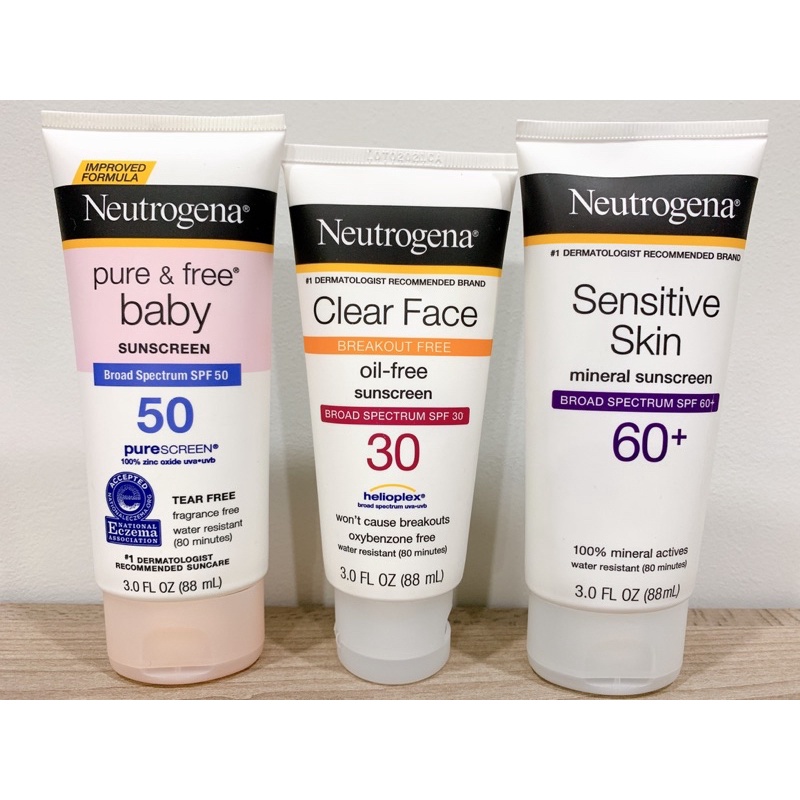 Kem Chống Nắng Neutrogena Pure &amp; Free Baby SPF50, Clear Face Breakout Free Oil-Free SPF30, Sensitive Skin SPF60+
