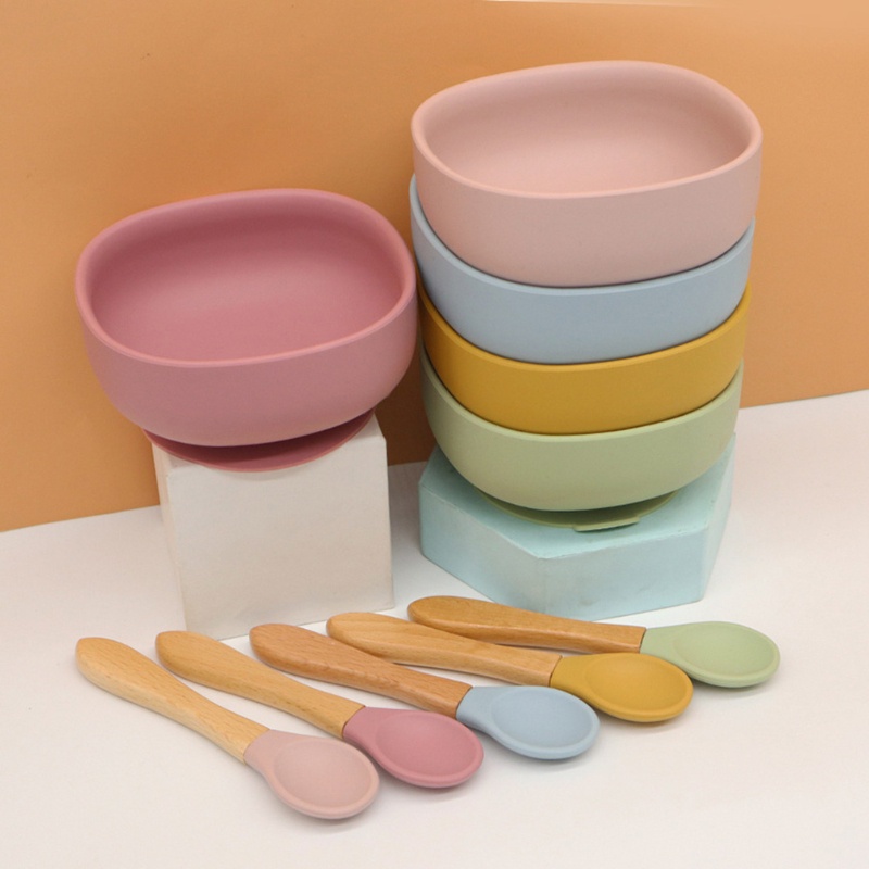 Bộ Tô Muỗng Nĩa Ăn Chia Ngăn Bằng Silicone Không BPA Dành Cho Trẻ Sơ Sinh