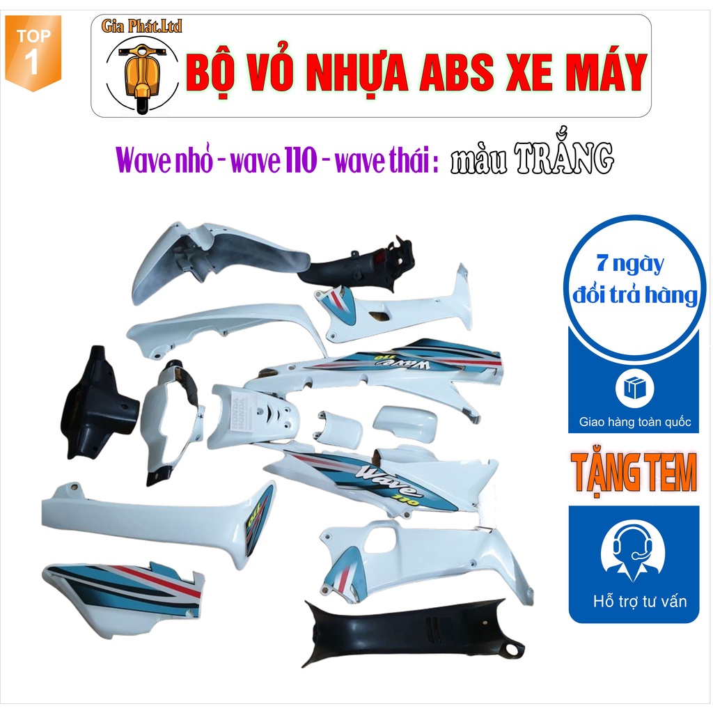 Bộ vỏ nhựa màu TRẮNG cho xe Wave 110 - Wave Thái - Wave Zx đời 1997 đến 2006- SPP538(8024)