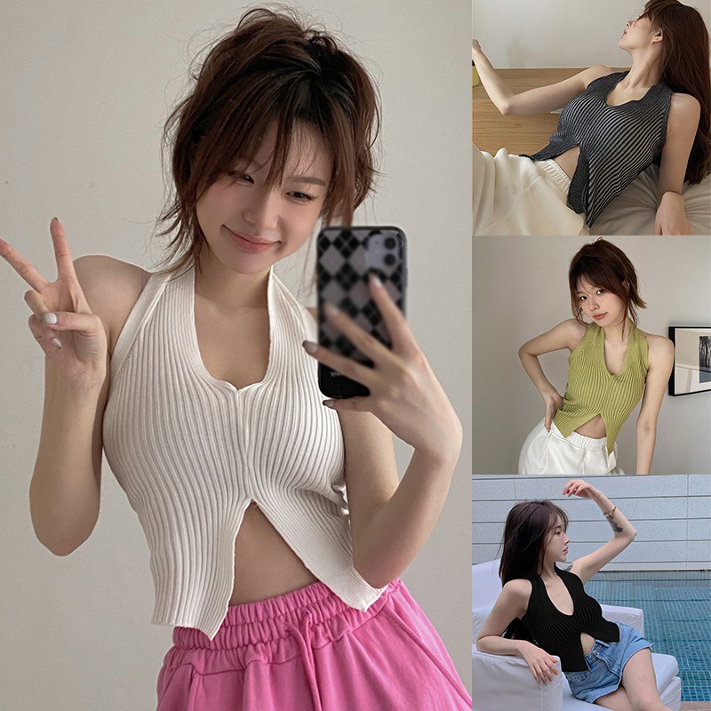 Áo hai dây Dệt Kim Cổ Yếm Hở Lưng Thời Trang Nữ Gợi Cảm