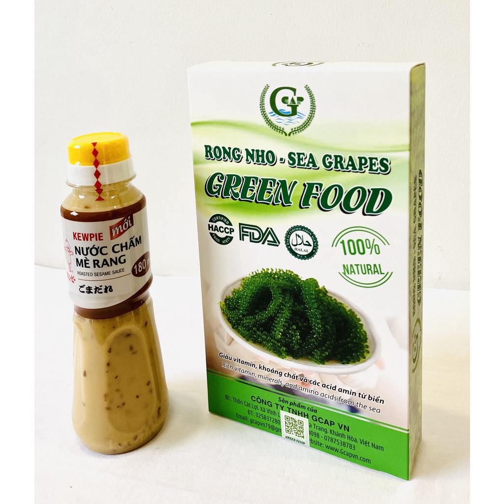 (TẶNG CHAI XỐT 180ML) Rong Nho Tách Nước Green Food: Hộp 100gram gồm 5 túi 20gram nở ra 250gram tươi