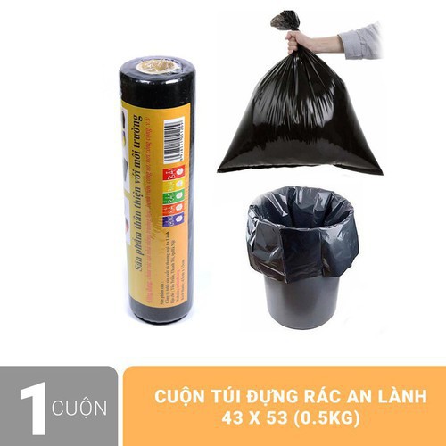 Siêu rẻ- túi rác đen tự phân hủy An Lành size 60*53*0,5kg? cuộn freeship có ảnh chụp thật