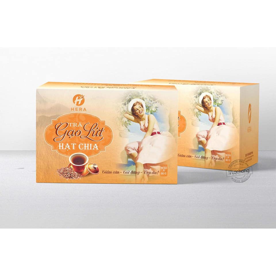 Trà giảm cân gạo Lứt hạt Chia Hera 30 gói MẪU MỚI tặng kèm thước dây