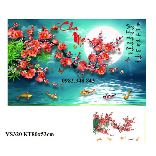 Tranh đính đá cha mẹ KT:80x53cm. Tranh gắn đá chưa đính.