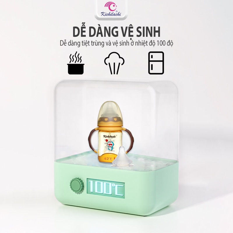 Bình Sữa Cho Bé Kichilachi Cổ Rộng, Cảm Biến Nhiệt Độ,chất Liệu Ppsu Có Quai Cầm ,núm Ty Siêu Mềm Cho Bé