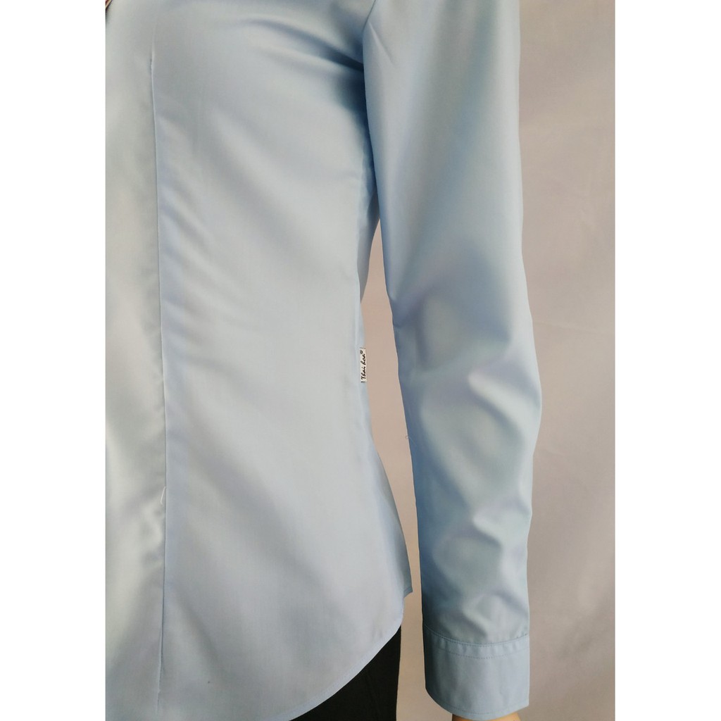 Áo sơ mi nữ Thái Hòa màu xanh biển trơn | BigBuy360 - bigbuy360.vn