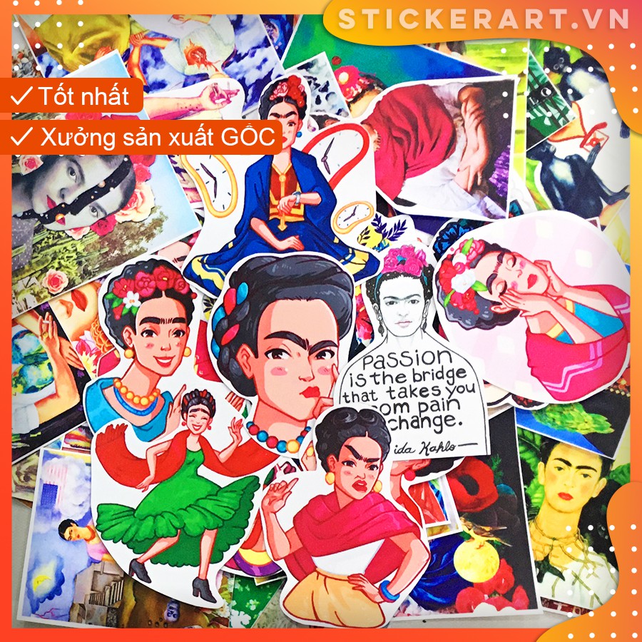 [ART-FRIDA KHALO] 64 Sticker chống nước/dán xe laptop mũ bảo hiểm vali...