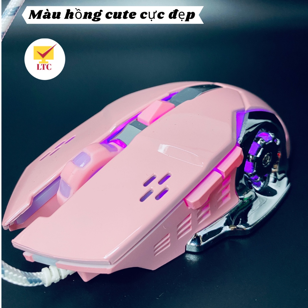 Bộ Bàn Phím Cơ Gaming K2 Và Chuột X500 Màu Hồng Dùng Cho Máy Tính, Laptop Hỗ Trợ Chơi Game Và Dùng Văn Phòng