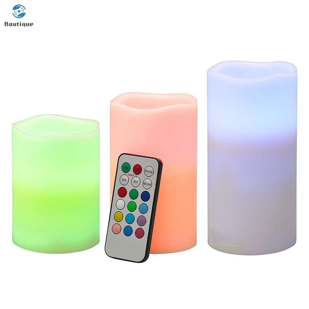 ✿♥▷ 3Pcs Flameless LED Candles Flickering Color Changing Candle Lights Battery Operate with Remo