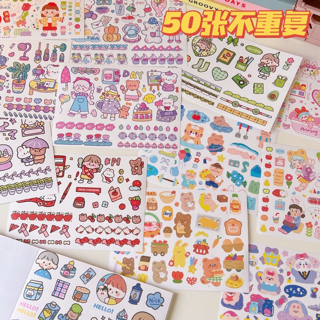 Sổ tay 50 set sticker dễ thương số lượng siêu nhiều