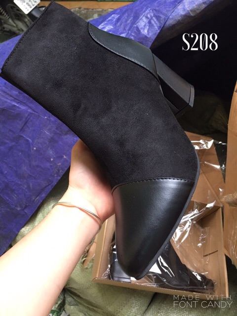 Bốt cổ ngắn da lộn mõm da siêu chất S208