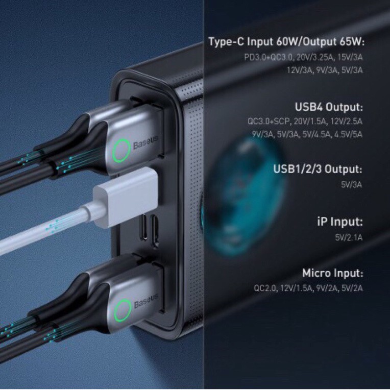 Pin Sạc Dự Phòng Baseus 65W Dung Lượng 30000mah Sạc Nhanh QC3.0 Cho Iphone Ipad Laptop