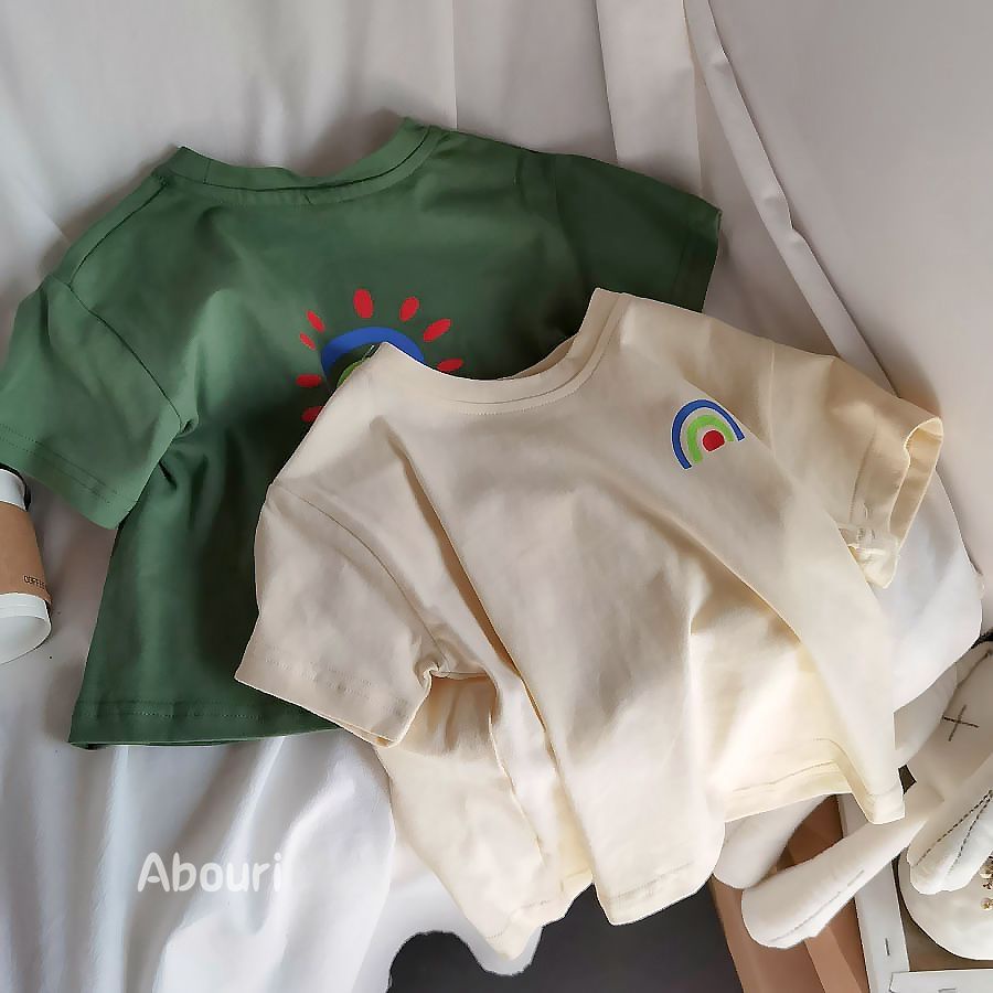 Áo thun cotton tay ngắn dáng rộng in họa tiết phong cách hàn quốc thời trang dành cho bé