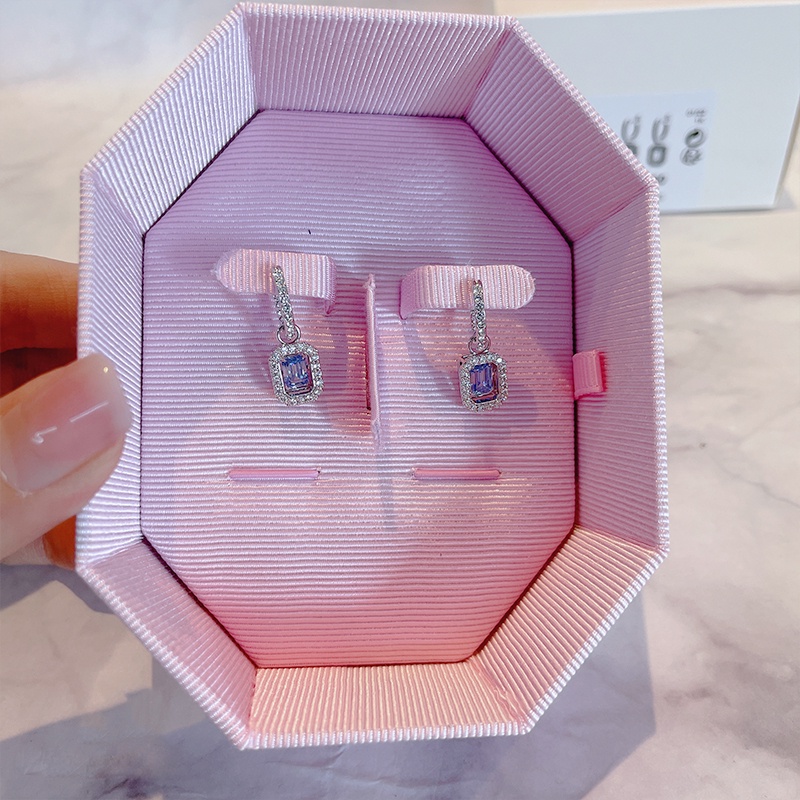 Swarovski Bông Tai Hình Vuông Đính Đá Pha Lê Màu Xanh Dương Xinh Xắn Cho Nữ