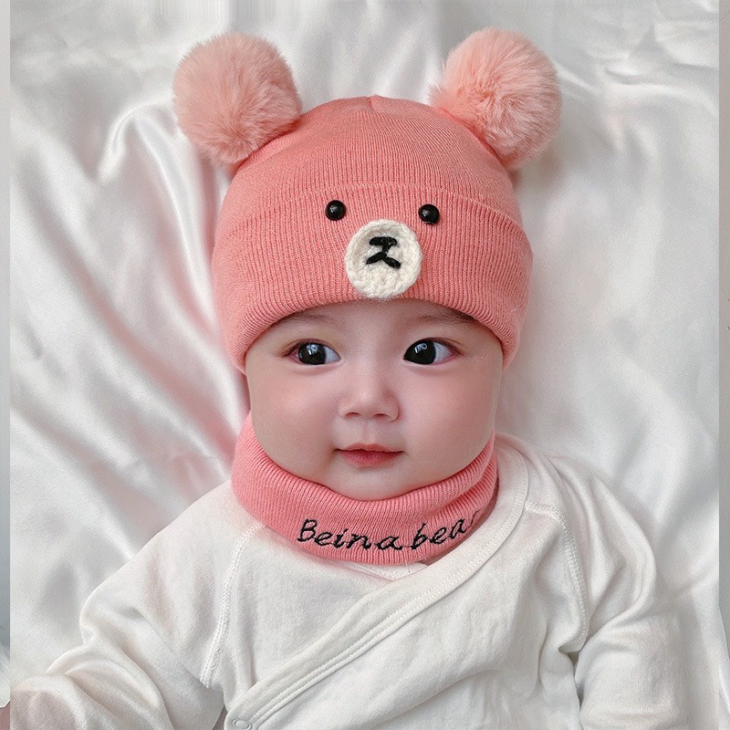Set mũ len gấu kèm khăn cổ cho bé cực xinh MS-03
