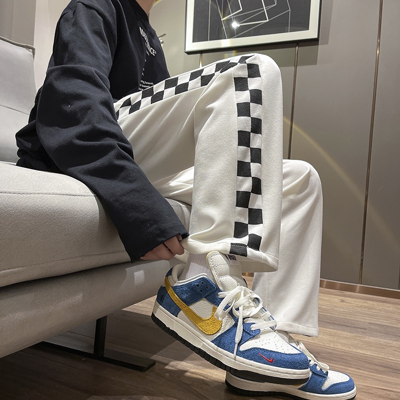 Quần ống rộng Họa Tiết Sọc Caro Phong Cách Hàn Quốc Thời Trang Thu Đông Cho Nam