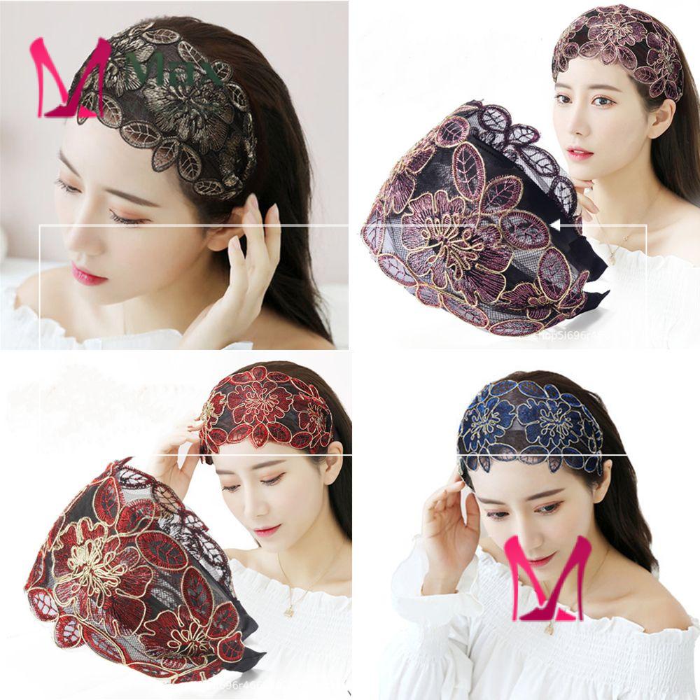 Cài tóc bản rộng thêu hoa chống trượt nhiều màu lựa chọn