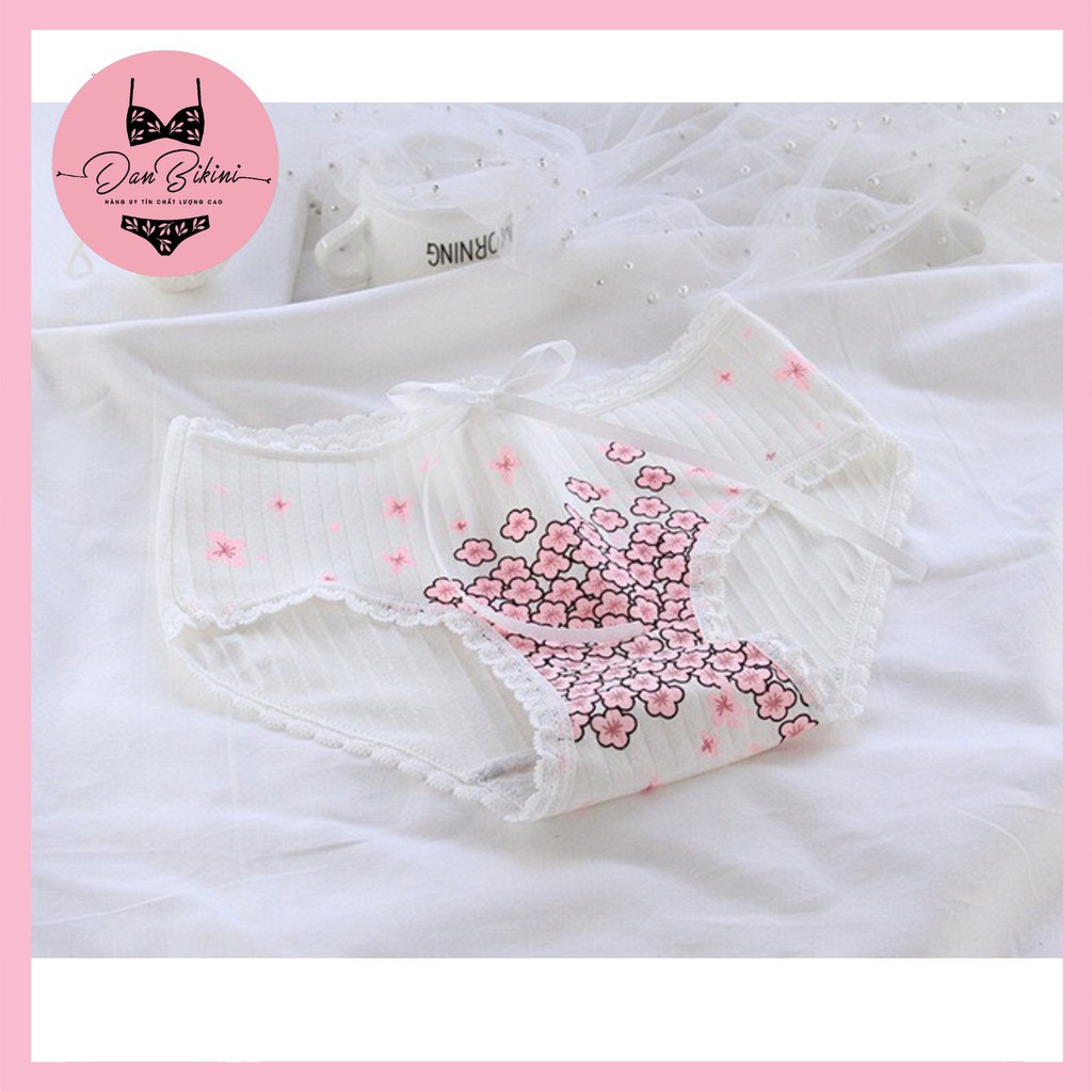 Quần Lót Nữ Cotton Dễ Thương cao cấp gân tăm hoa anh đào tôn dáng chống viêm mã A004