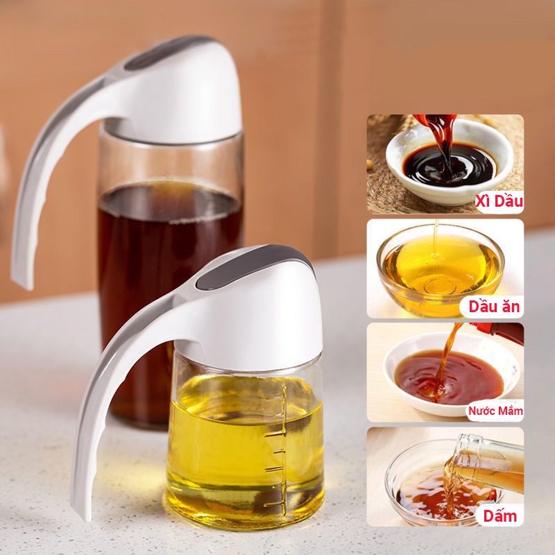 Chai đựng dầu ăn, nước mắm xi dầu tự động đóng mở nắp dung tích 630 ML