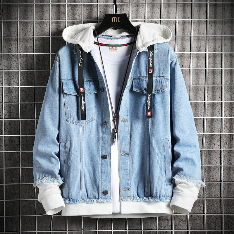 Jacket Jeans Men‘s Stitching Fashion Jacket Hooded Jacket JK1200