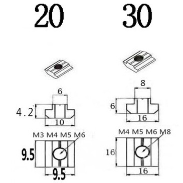 10 Con Tán Chữ T Luồn Cho Nhôm Định Hình 2020, 3030, 2040, 2060, 20100, 3060, 3090