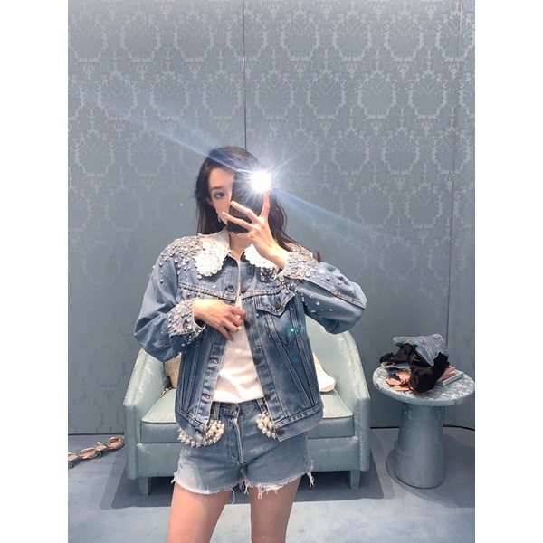 Áo khoác denim, jacket jeans nữ Levi Straus* đính đá cao cấp sang trọng