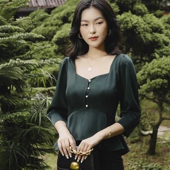 Áo sơ mi nữ peplum màu xanh lam La Mia Design LA072