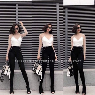 Quần Legging Cạp Cao Phối 6 Khuy