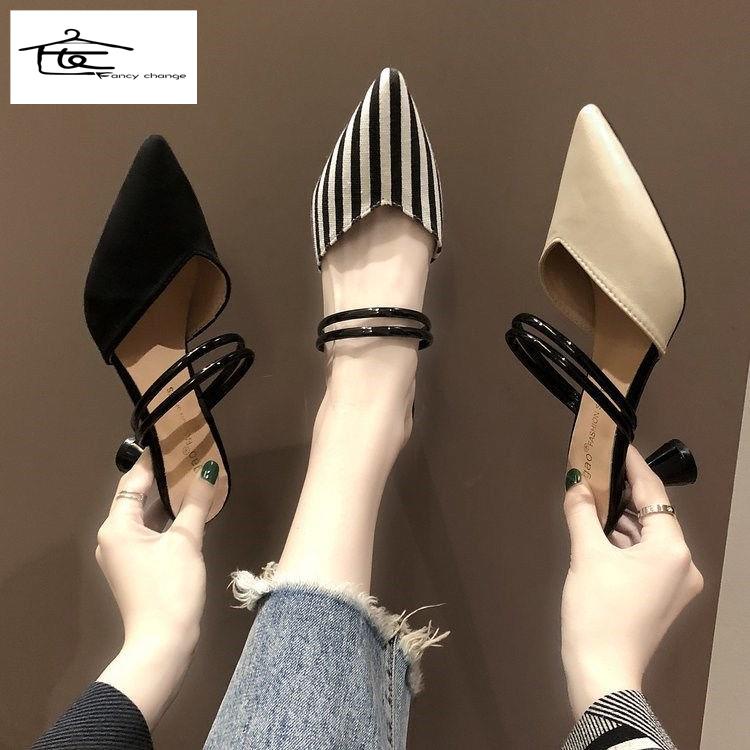 Giày Cao Gót Mũi Nhọn Họa Tiết Kẻ Sọc Thời Trang Mùa Xuân Cho Nữ