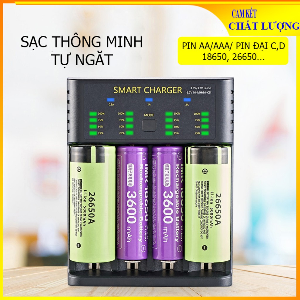 [Hàng chuẩn Smart Charger] Bộ sạc pin AA 18650 Bmax-M04 đa năng thông minh tự ngắt, phù hợp với hầu hết các loại pin