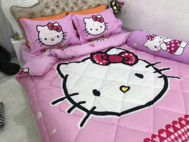 Bộ chăn phao ga gối Hello Kitty hàng nhập