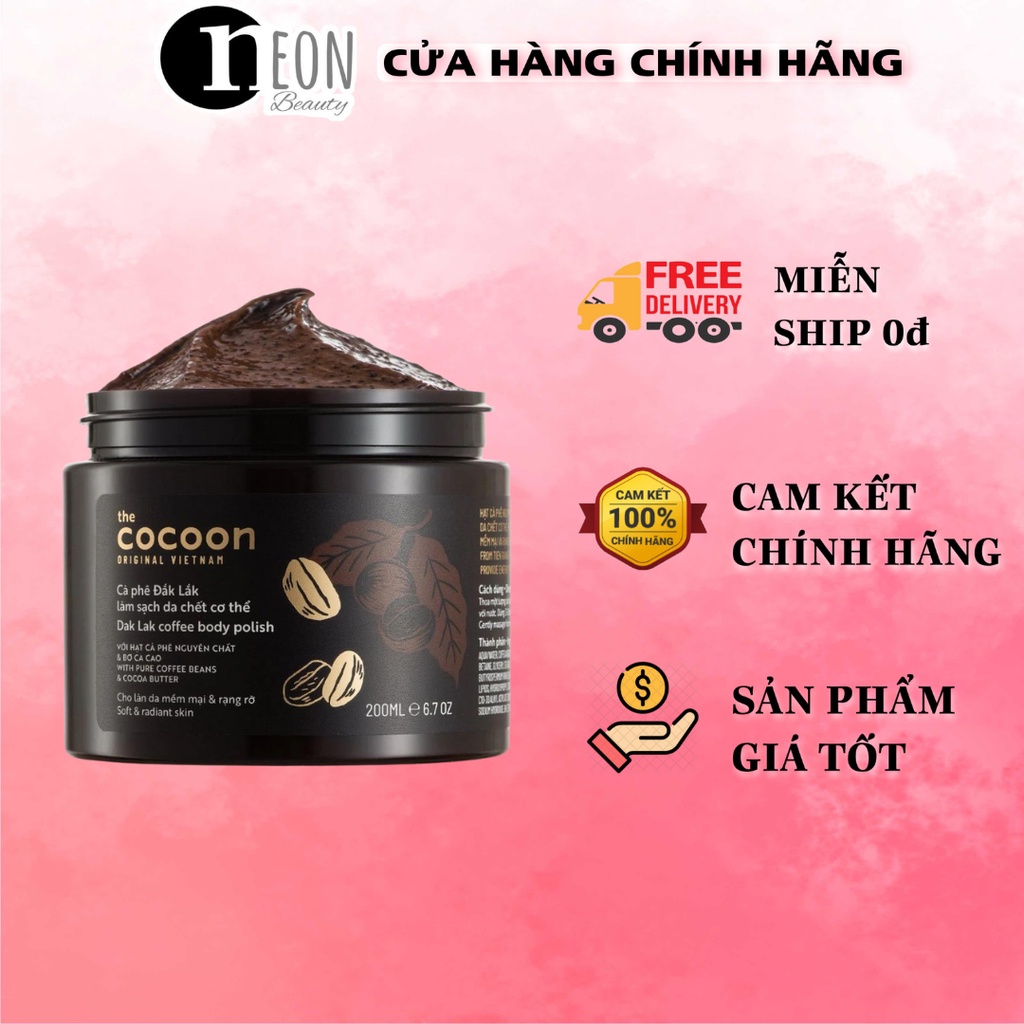 Tẩy da chết cơ thể cà phê Đắk Lắk Cocoon giúp sáng da, cho làn da mềm mại và rạng rỡ 200ml Coffee Body Polish - NEON
