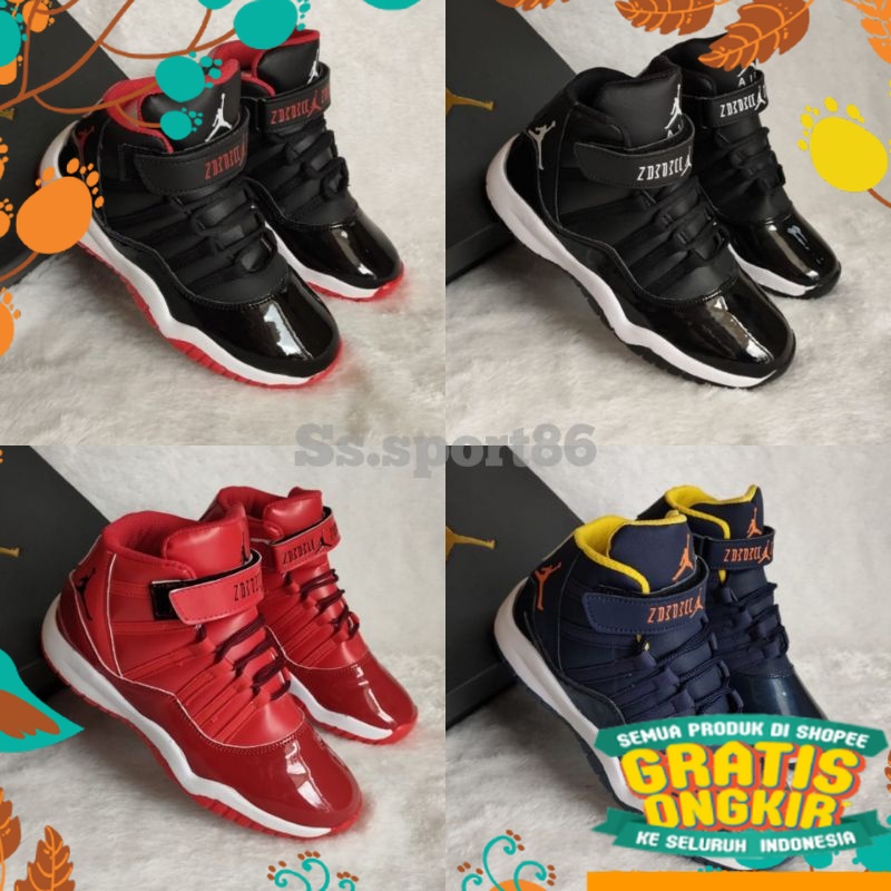Giày Thể Thao NIKE AIR JORDAN 11 SIZE 31-36 Màu Đen / Đỏ / Xanh Lá / Xanh Lá / Vàng