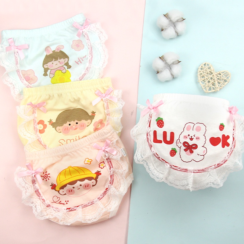 Quần lót tam giác LUCKY BIG CAT vải cotton nguyên chất họa tiết hoạt hình dễ thương cho bé gái