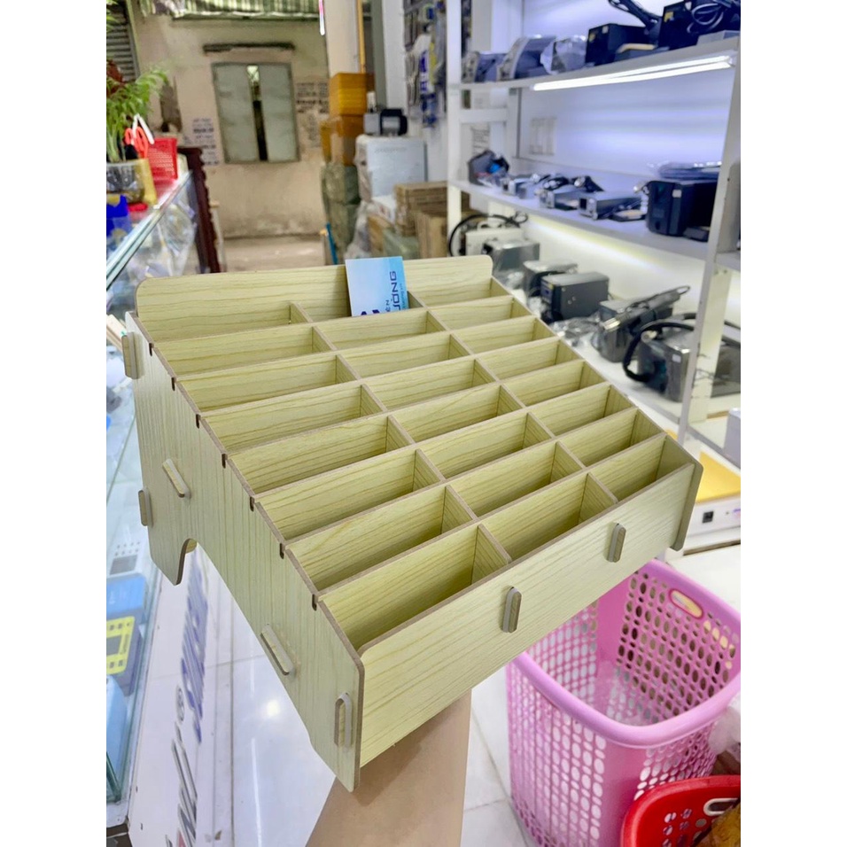 Kệ gỗ đa năng 24 ngăn đựng điện thoại, màn hình, đồ trang điểm......