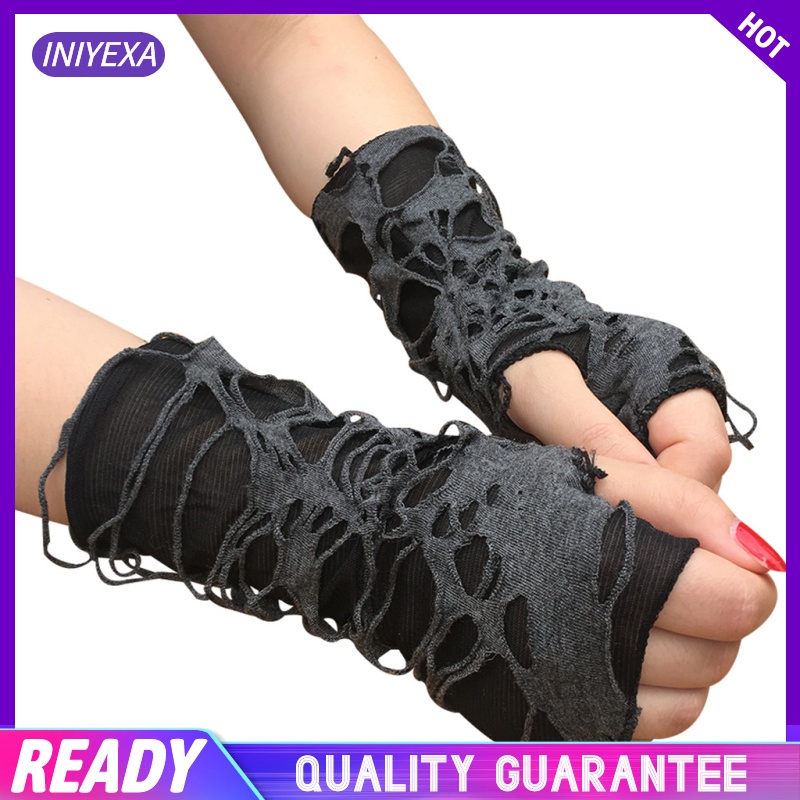 1 đôi găng tay hở ngón hóa trang Halloween màu đen cho nữ
