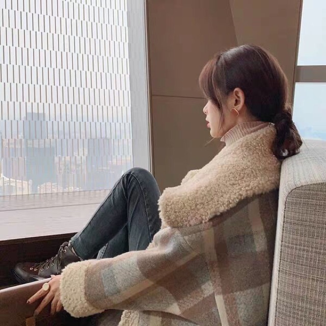 Áo khoác Dạ cừu mùa thu đông đa năng hương thơm nhỏ phổ biến trên Internet nổi tiếng áo khoác len