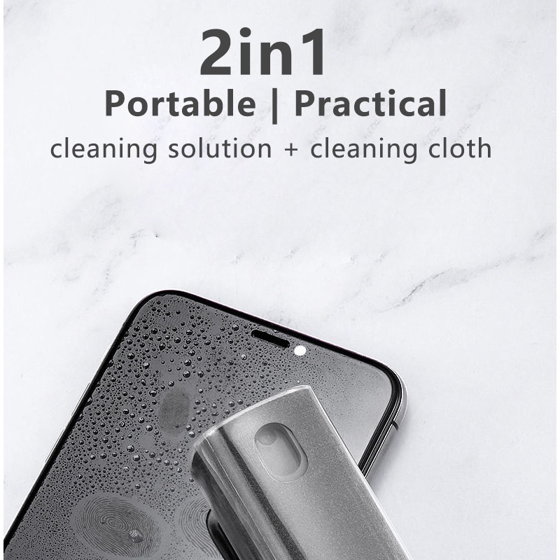 Bình Xịt Vệ Sinh Màn Hình Điện Thoại Di Động 2 Trong 1 Đa Năng Bằng Vải Sợi Nhỏ Gọn