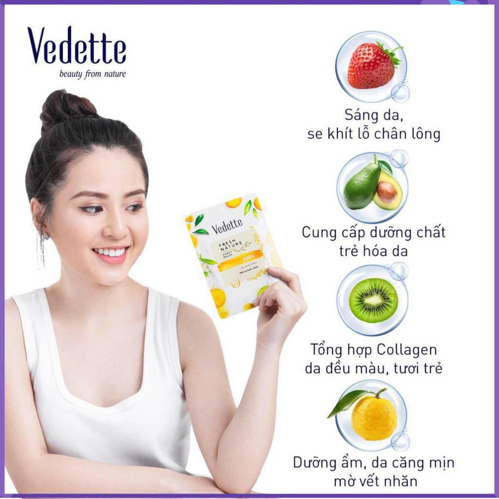 🍊 COMBO 12 MẶT NẠ GIẤY THIÊN NHIÊN 22ml VEDETTE - DƯỠNG SÁNG VÀ TRẺ HÓA LÀN DA