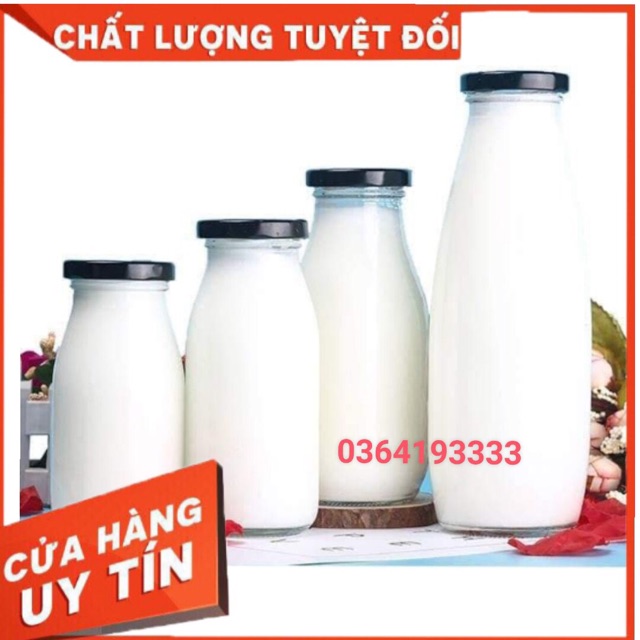 Chai Thủy Tinh 1 lít 1000ml chống tràn đựng sữa, mật ong, detox