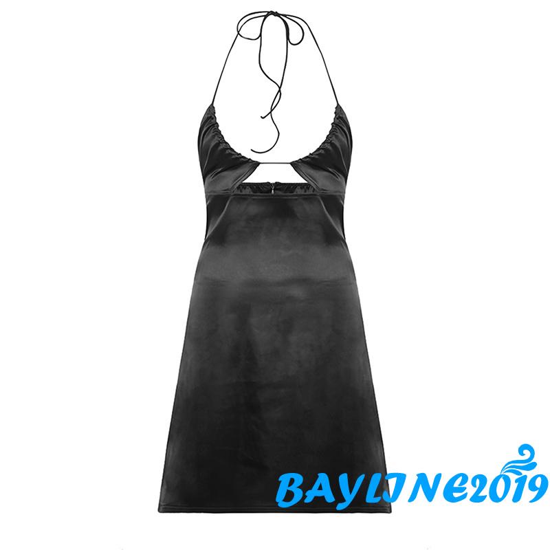 Đầm Ngắn Không Tay Cổ Yếm Cắt Thấp Màu Trơn Thời Trang Mùa Hè Cho Nữ