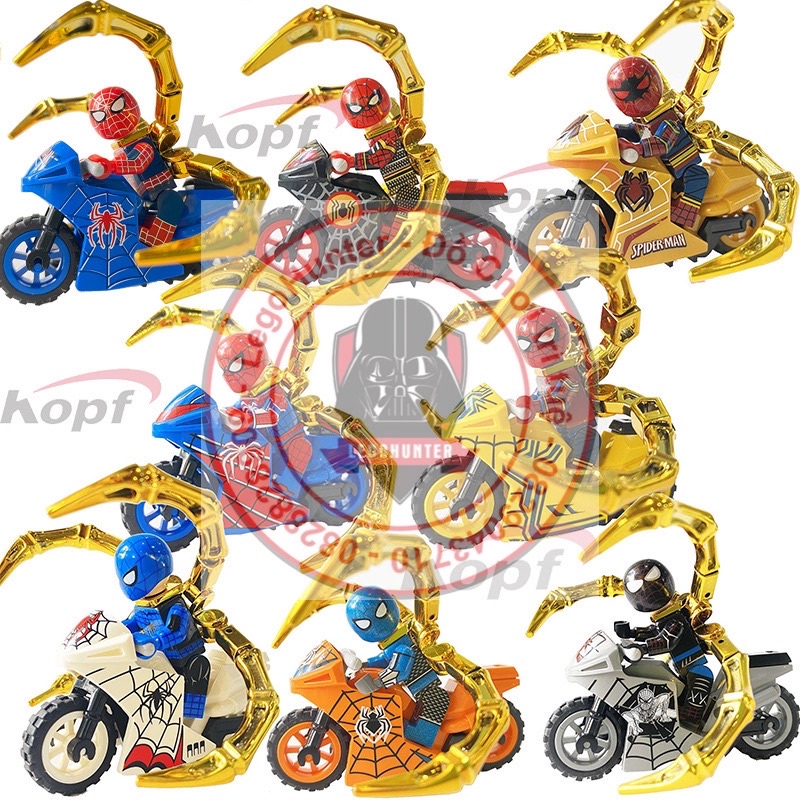 Nonlego Kopf Spiderman and Motorcycle mô hình lắp ráp Các phiên bản người nhện kèm xe máy